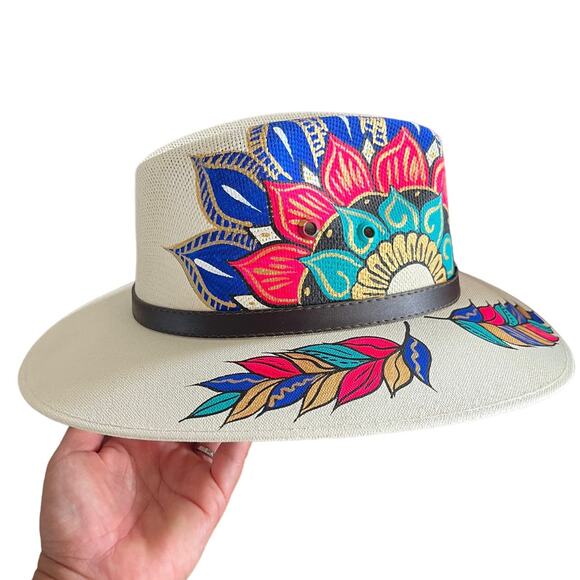 HAT MEXICAN Artisanal Hand Painted Fedora Mandala Sombrero Panama Bohemian White main image 6